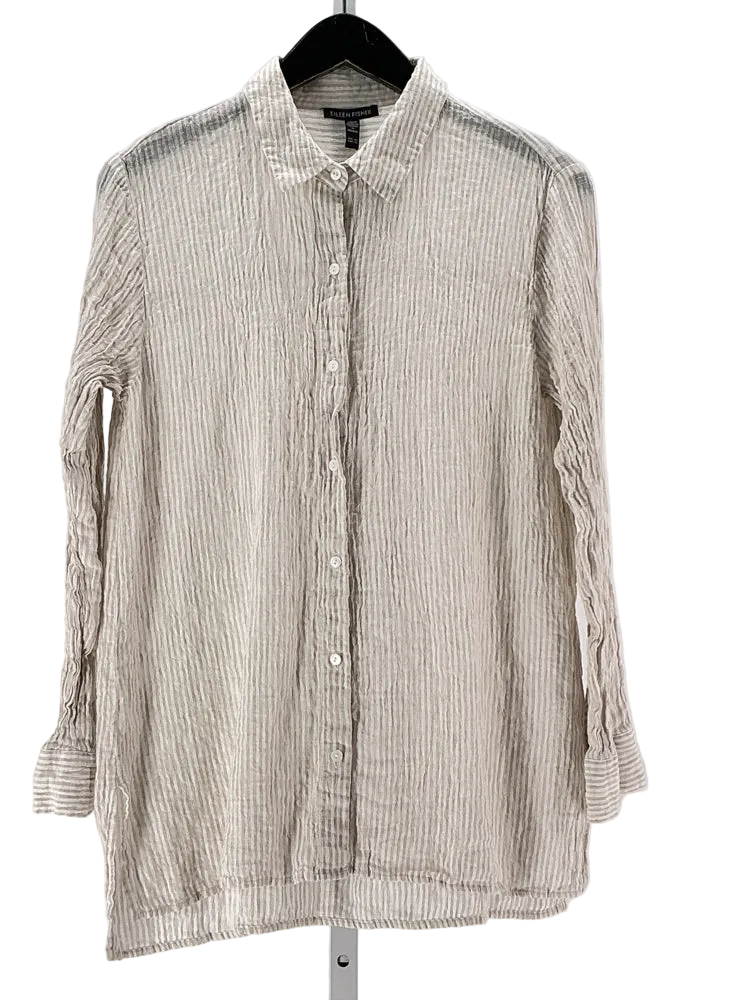 Eileen Fisher Size XS Tan & White Shirt