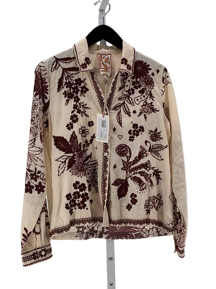 Johnny Was Size M Cream & Burgundy Shirt