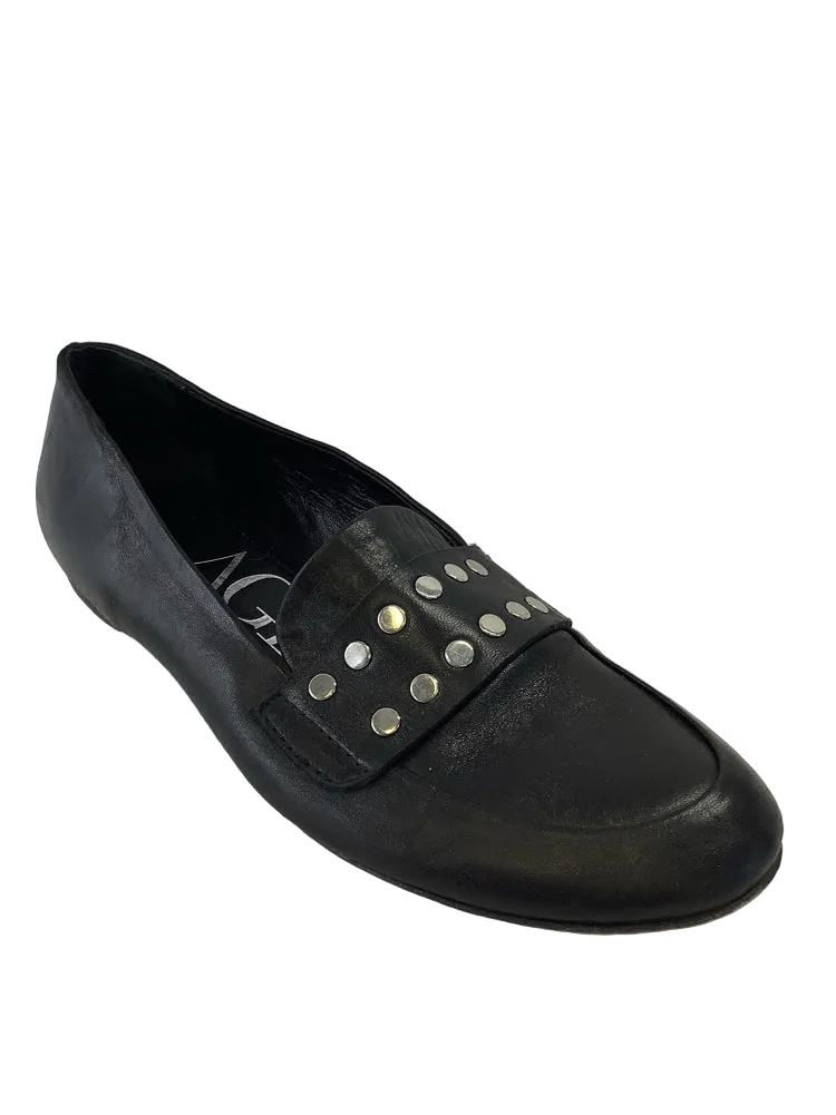Vero Cuoio Shoe Size 6.5 Black & Silver Loafers