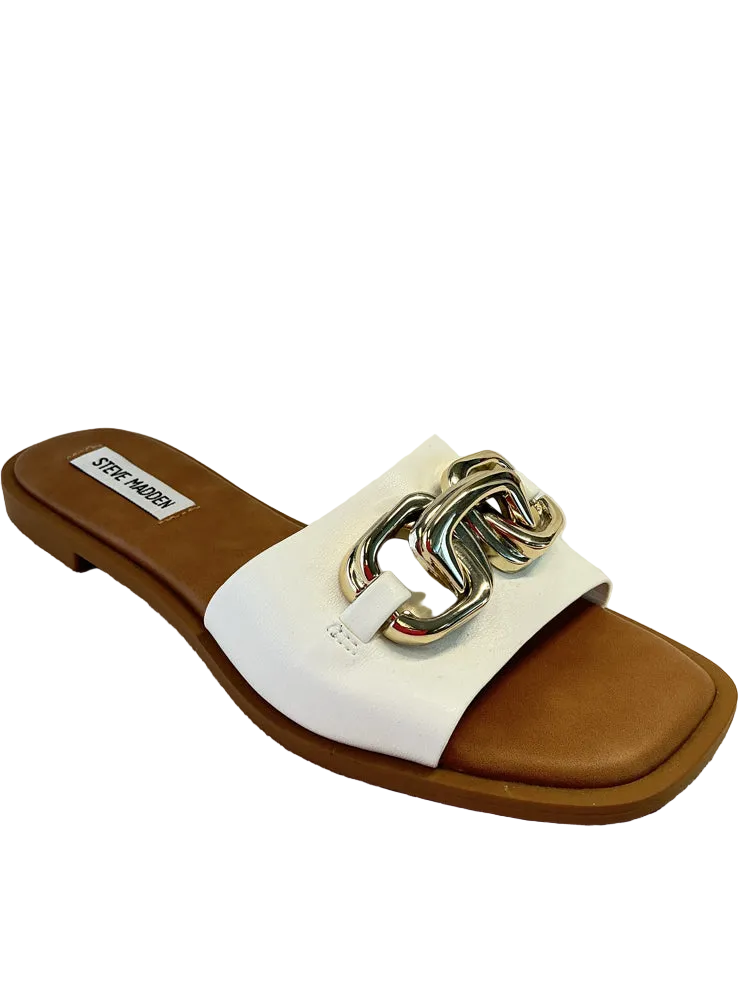 Steve Madden Shoe Size 7.5 White & Gold Gene Slides