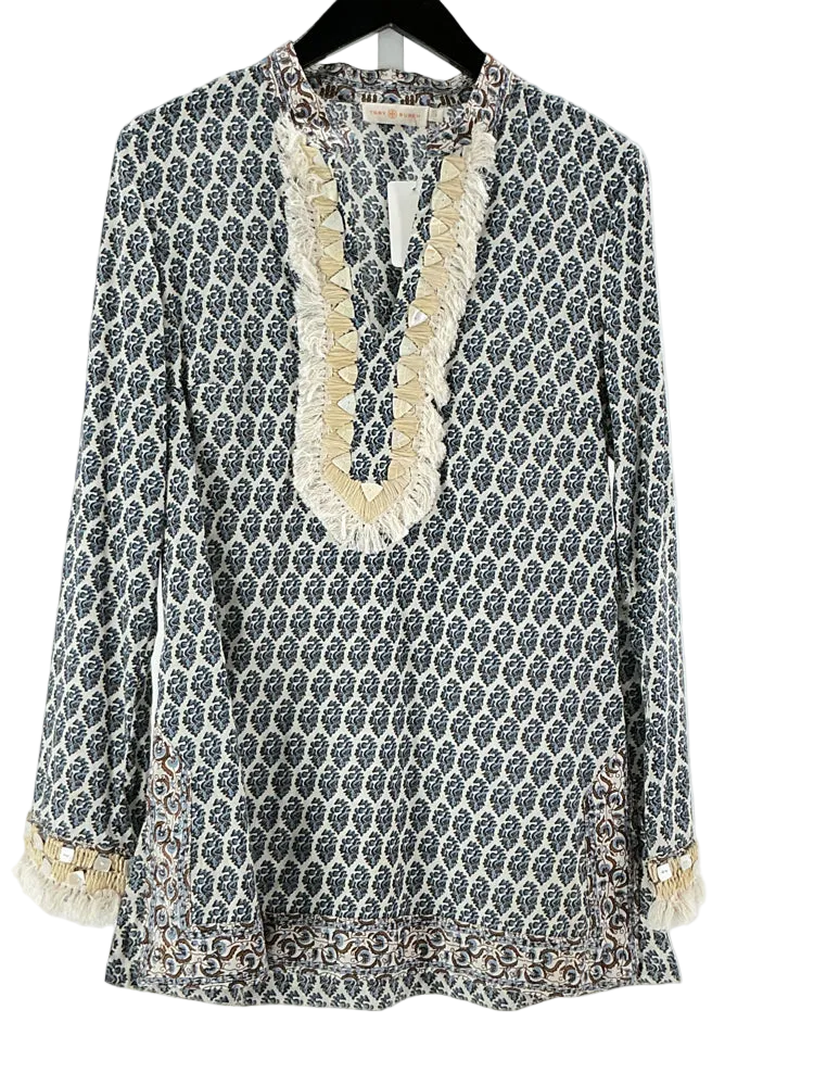 Tory Burch Size 8 Blue Multi Shirt