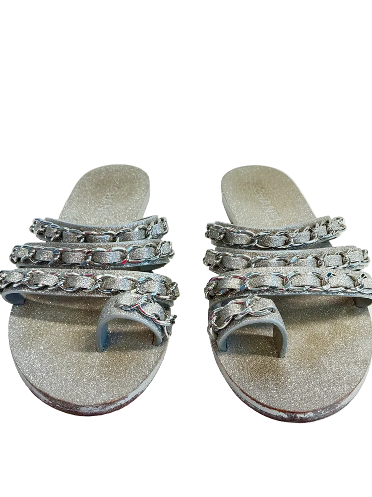 Chanel Shoe Size 7.5/8 Silver Sandals