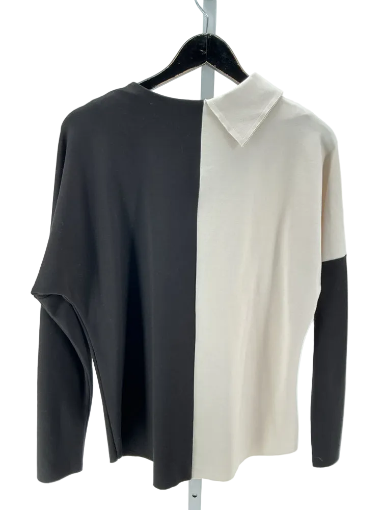 Planet by Lauren G Size M Black & Cream Shirt