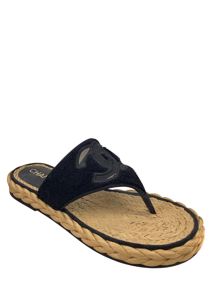 Chanel Shoe Size 10 Black & Tan Sandals