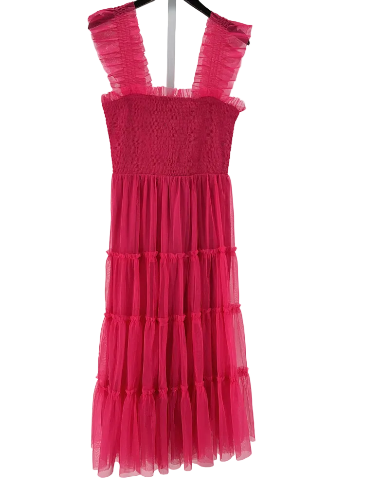 baltic born pink dress Party Long By In Mauve, Size: S A fully lined textured crepe midi with a smocked bodice Best Sellers | Baltic Born