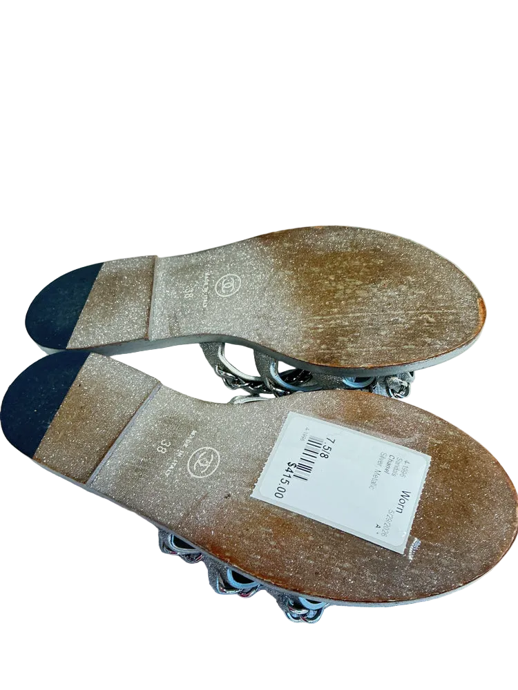 Chanel Shoe Size 7.5/8 Silver Sandals