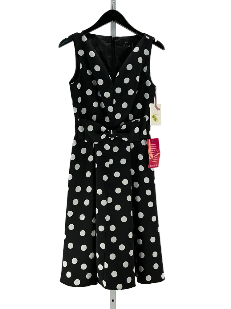Alex Marie Wendy Dotted Tie Front A-Line Dress, Womens, 2, Black/Ivory