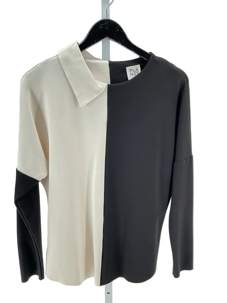 Planet by Lauren G Size M Black & Cream Shirt