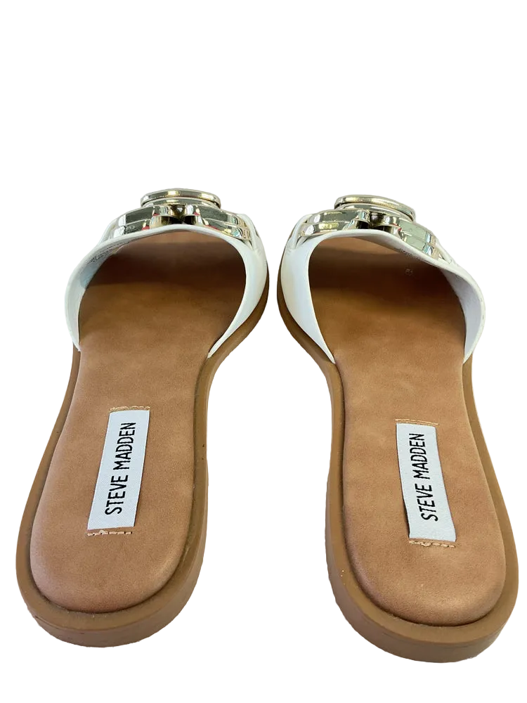 Steve Madden Shoe Size 7.5 White & Gold Gene Slides