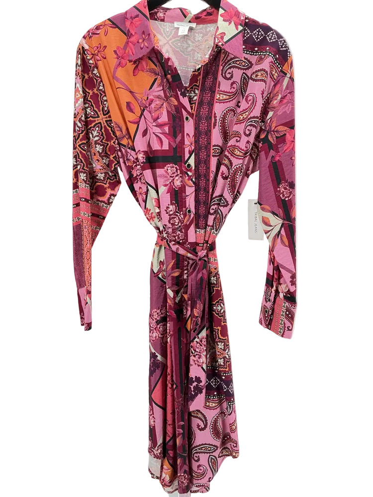 tribal long sleeve dress Pink multi / L