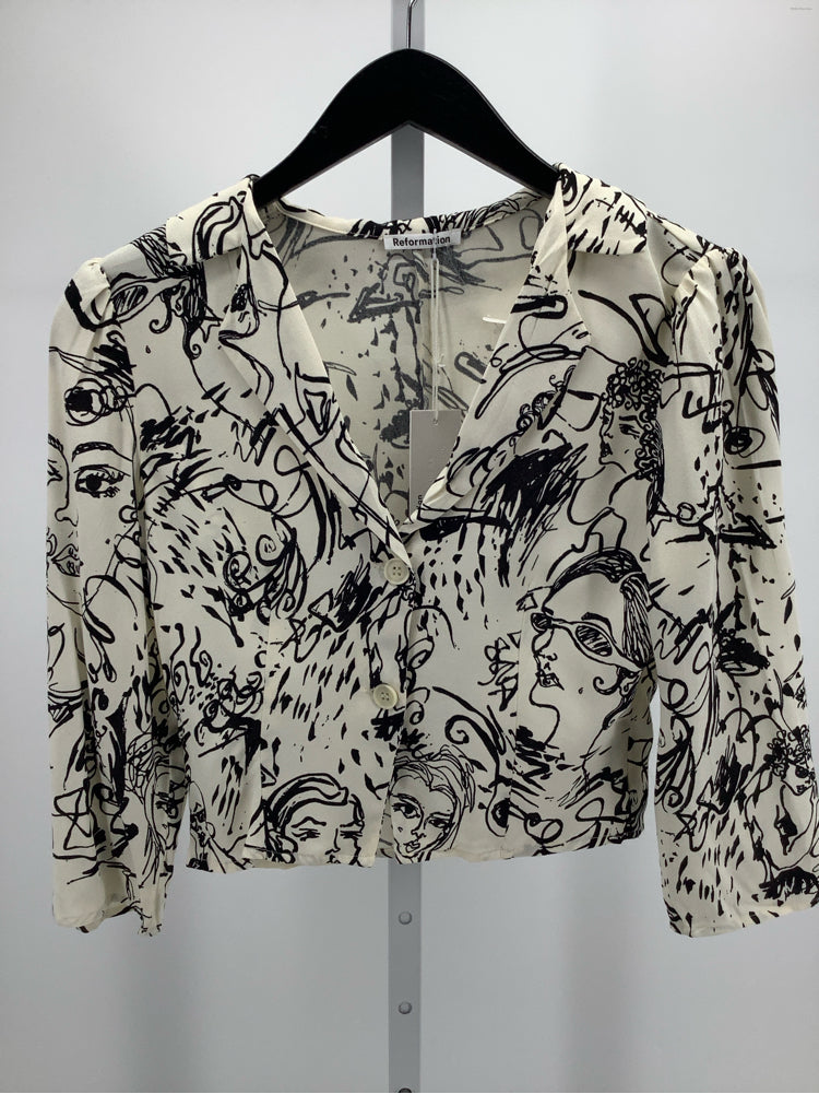 Reformation Size 4 Cream & Black Vogue Shirt