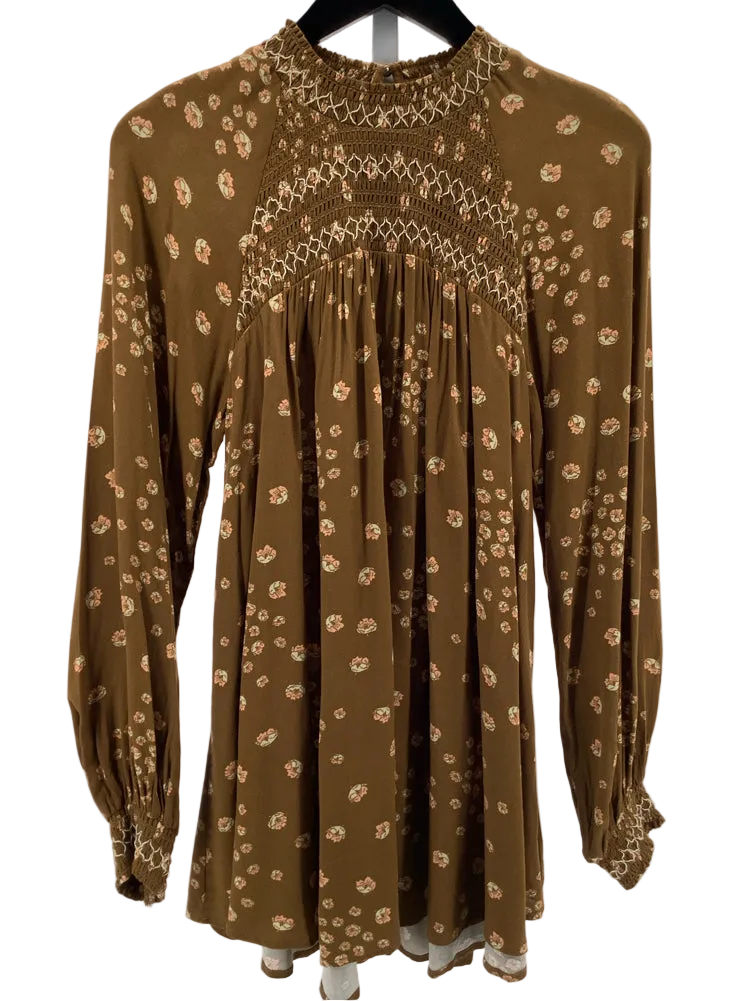 Free People Size S Brown Multi Flowers In Her Hair Tunic