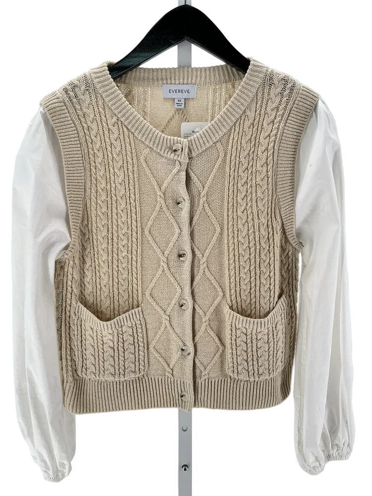 Evereve Size XS Tan & White Della Sweater
