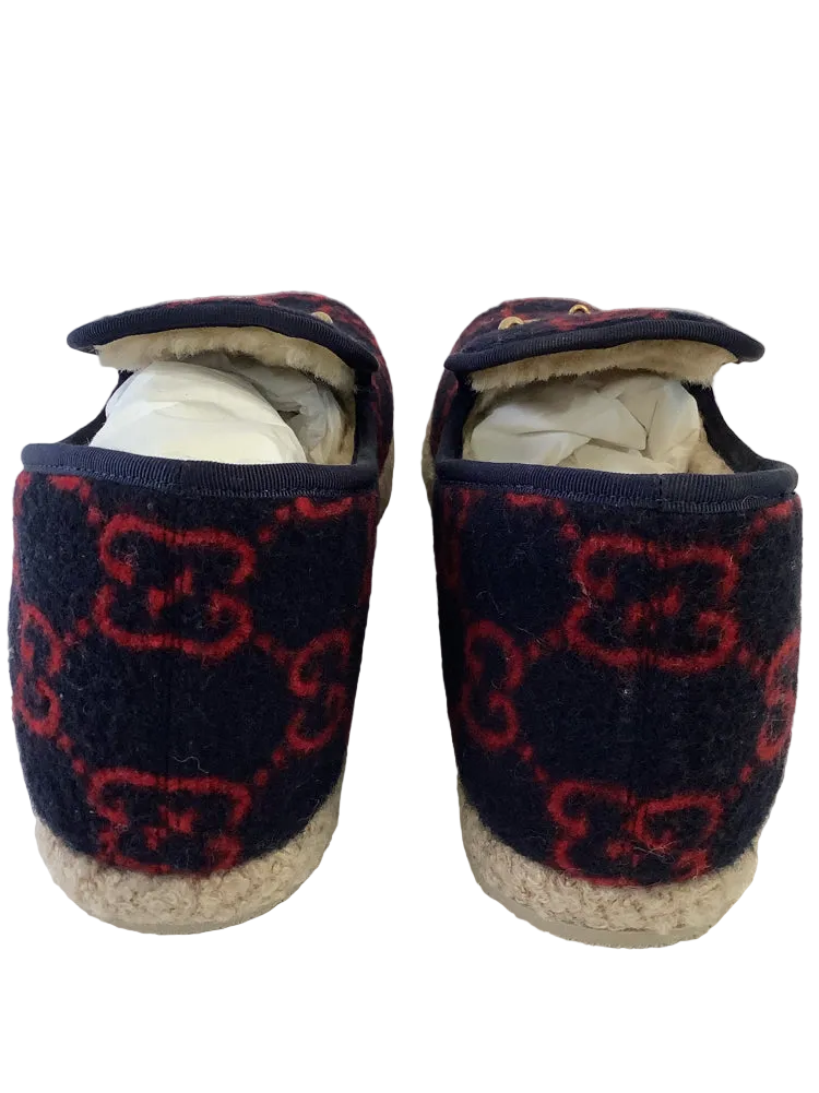 Gucci Shoe Size 11 Navy & Red FRIA GG WOOL HORSEBIT Loafers