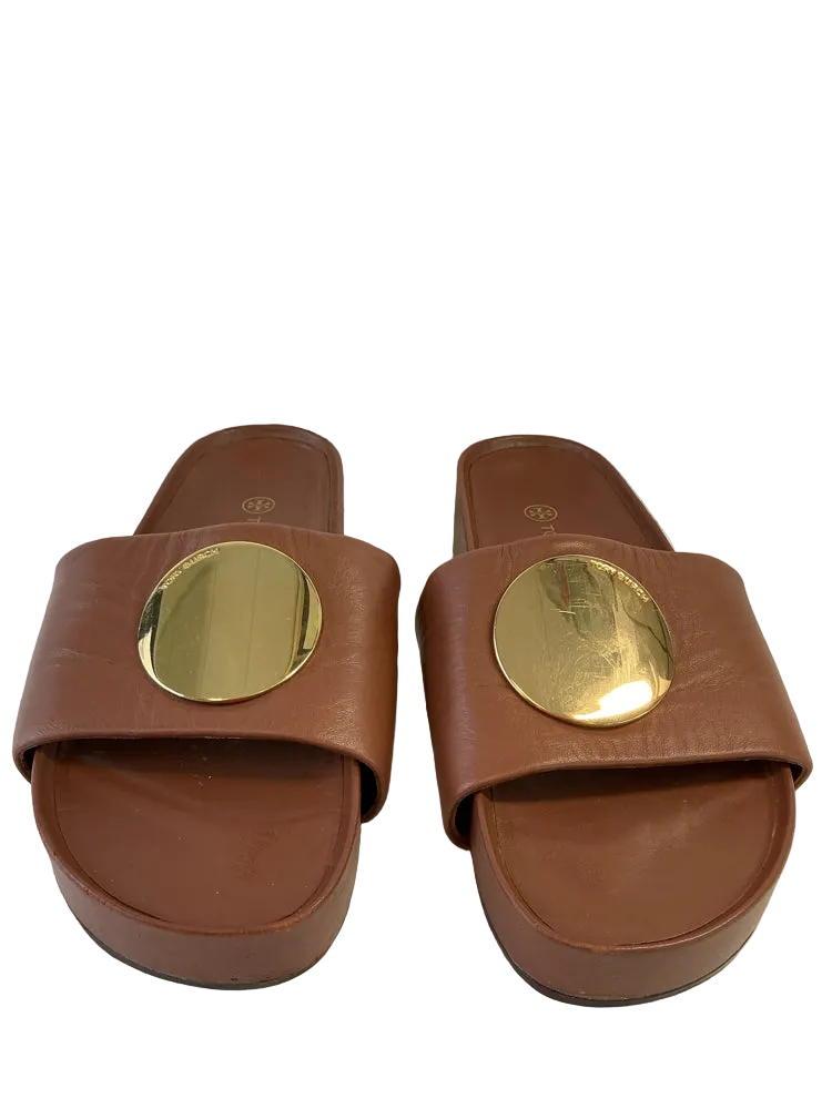 Tory Burch Shoe Size 6.5 Brown Patos Slides