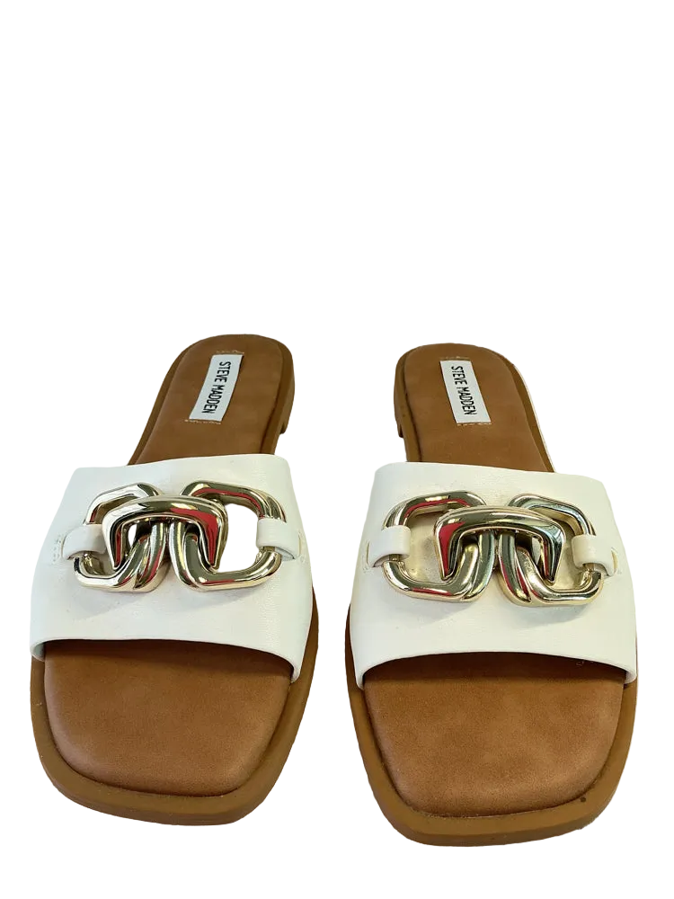 Steve Madden Shoe Size 7.5 White & Gold Gene Slides