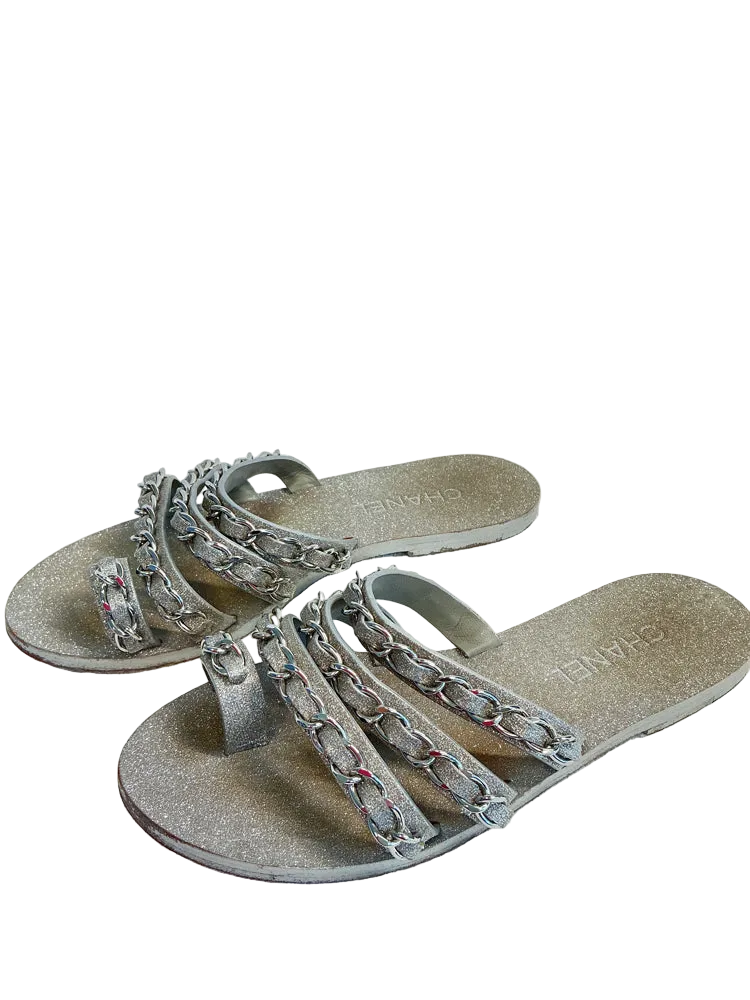 Chanel Shoe Size 7.5/8 Silver Sandals