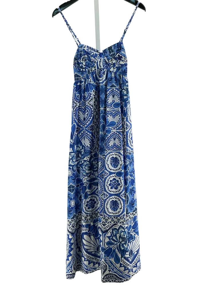 Farm Rio Size S Blue & White Tile Dream Dress