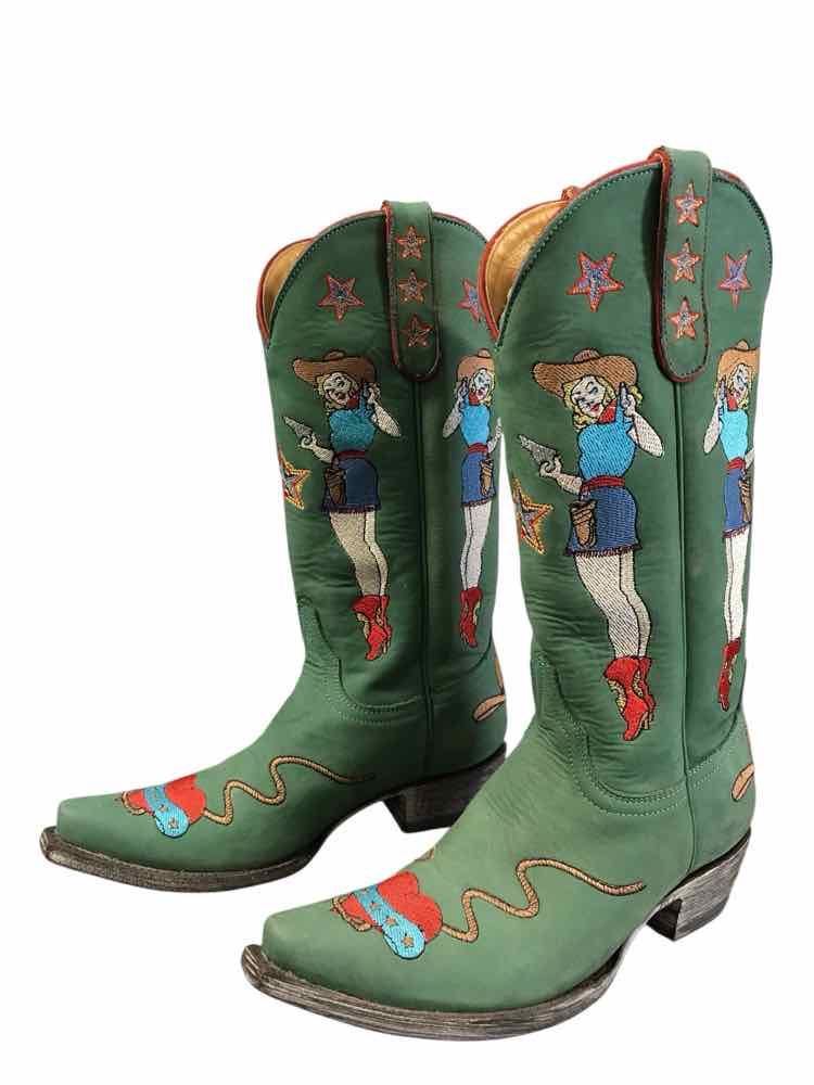 Old Gringo Shoe Size 7 Green multi Cowgirl Guns Boots