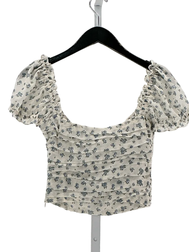 For Love & Lemons Size XXS White & blue Shirt