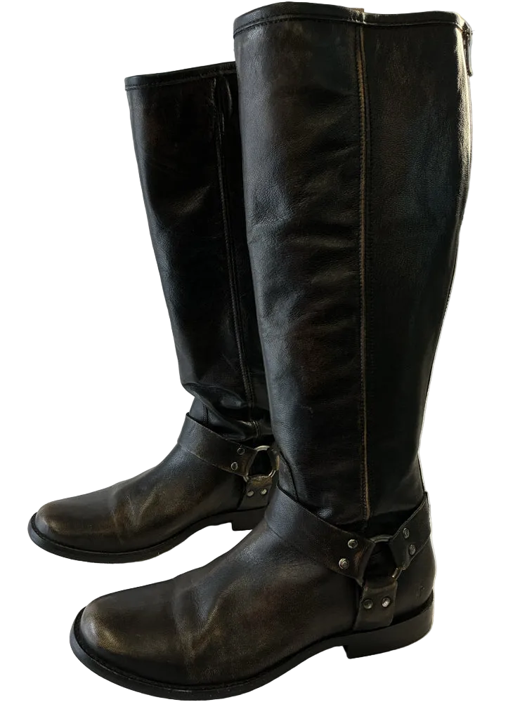Frye Shoe Size 8 Black Phillip Harness Boots