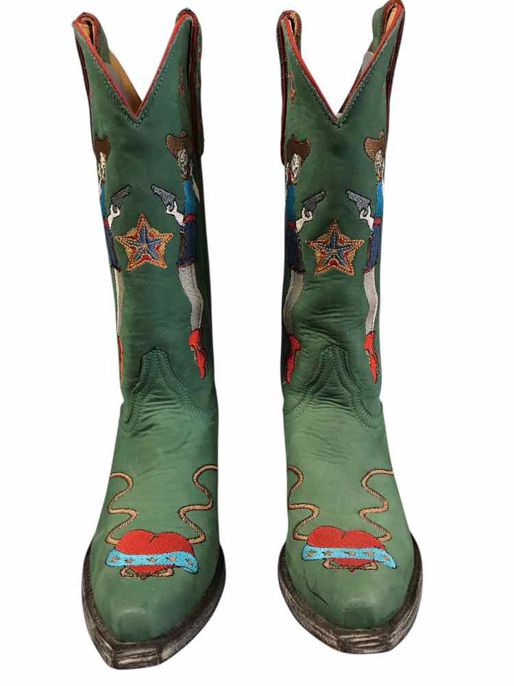 Old Gringo Shoe Size 7 Green multi Cowgirl Guns Boots