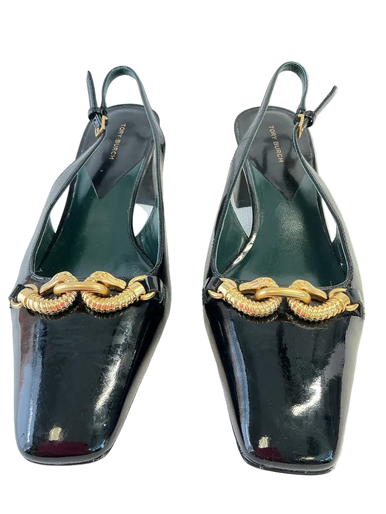 Tory Burch Shoe Size 8 Black & Gold JESSA Heels