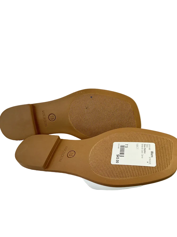 Steve Madden Shoe Size 7.5 White & Gold Gene Slides