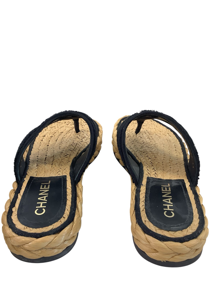 Chanel Shoe Size 10 Black & Tan Sandals