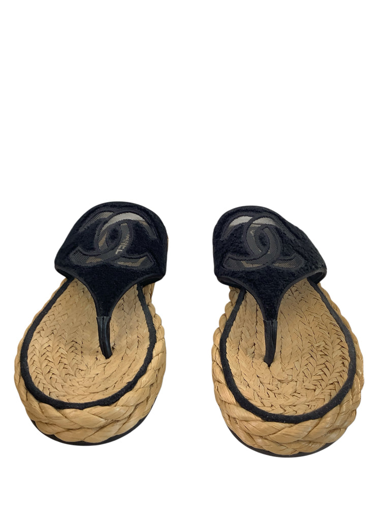 Chanel Shoe Size 10 Black & Tan Sandals