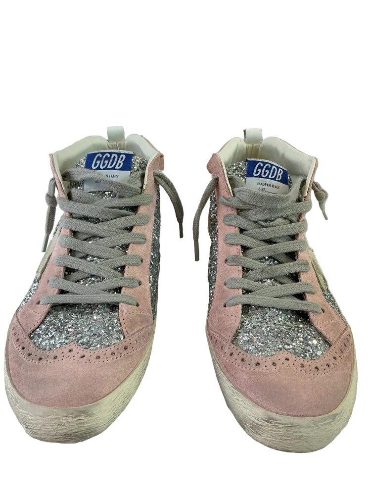 Golden Goose Shoe Size 9 Pink & Silver Mid Star Sneakers