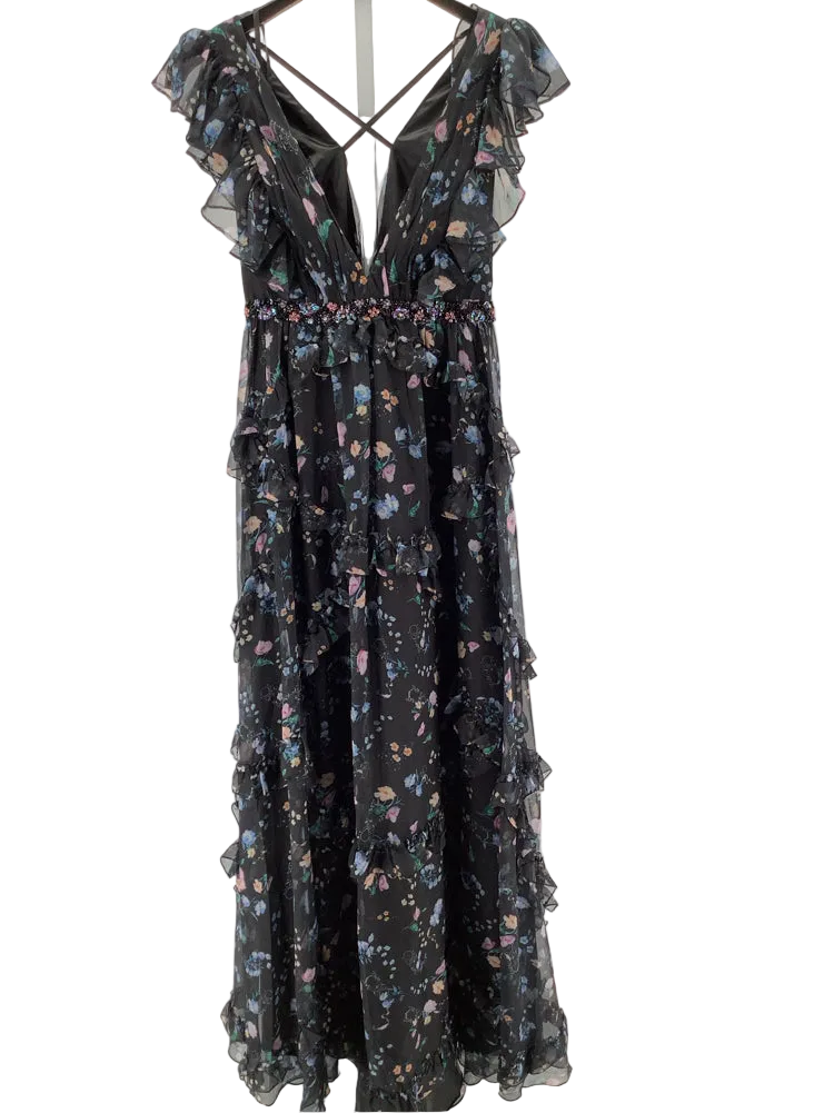Mac Duggal Size 8 Black multi Leena Dress
