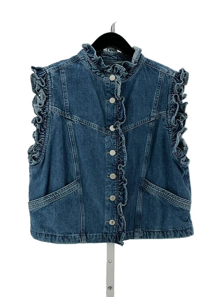 Mint Velvet Size L Blue Ruffle Gilet Jacket