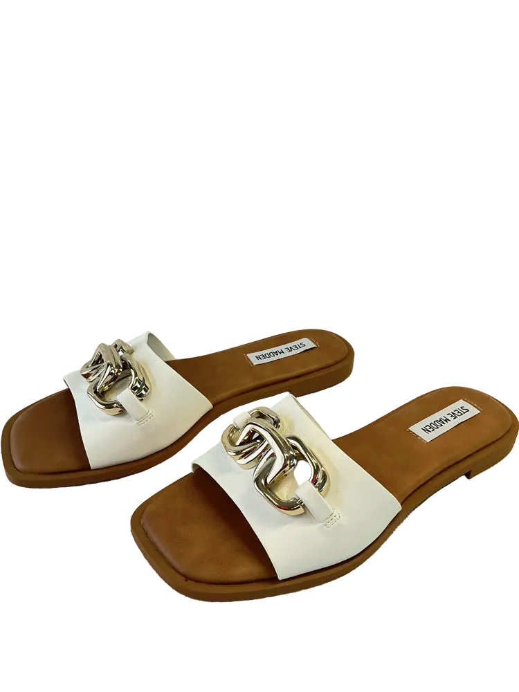 Steve Madden Shoe Size 7.5 White & Gold Gene Slides
