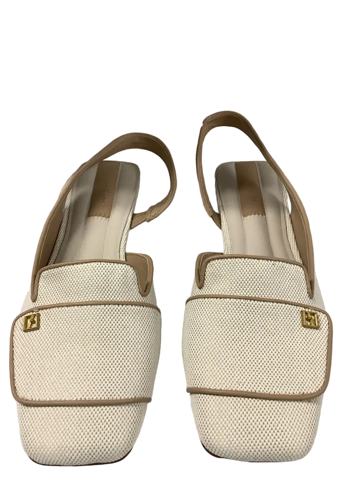 Franco Sarto Shoe Size 8.5 Beige & White Teagan Slingbacks