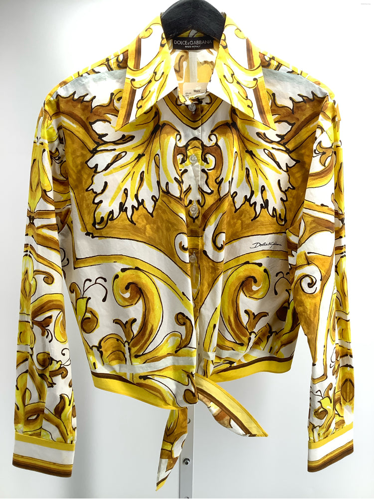 Dolce & Gabbana Size 4 Yellow Multi Majolica Shirt