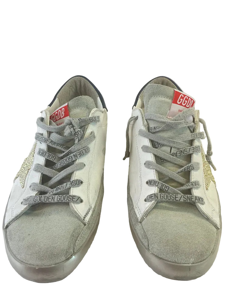 Golden Goose Shoe Size 9 White & Navy Super-Star Sneakers