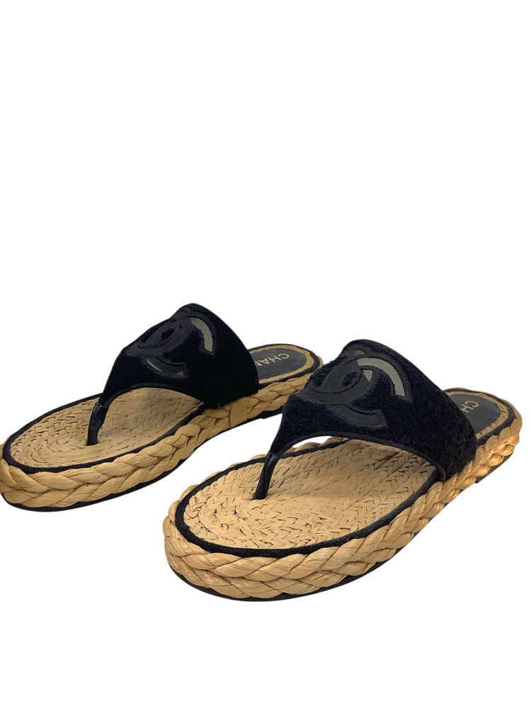 Chanel Shoe Size 10 Black & Tan Sandals