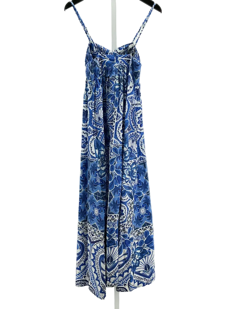 Farm Rio Size S Blue & White Tile Dream Dress