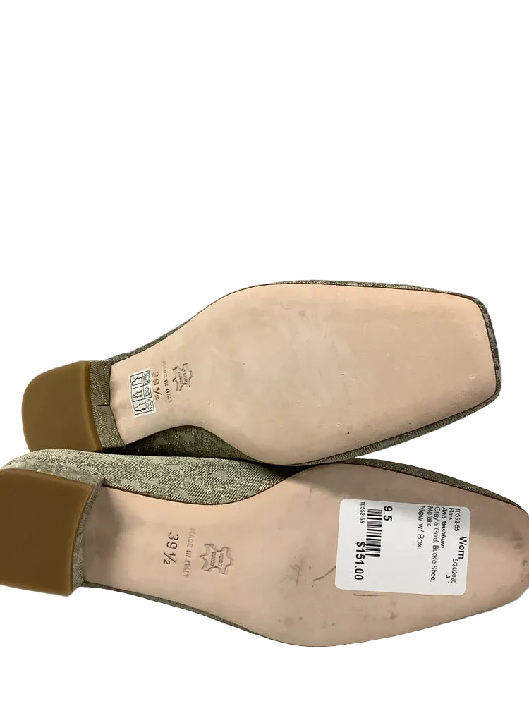Ann Mashburn Shoe Size 9.5 Gray & Gold Buckle Shoe Flats