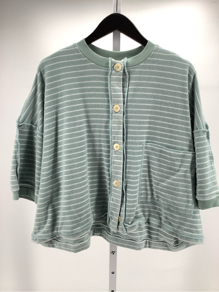 Free People Size M Green & White Matilda Cardigan