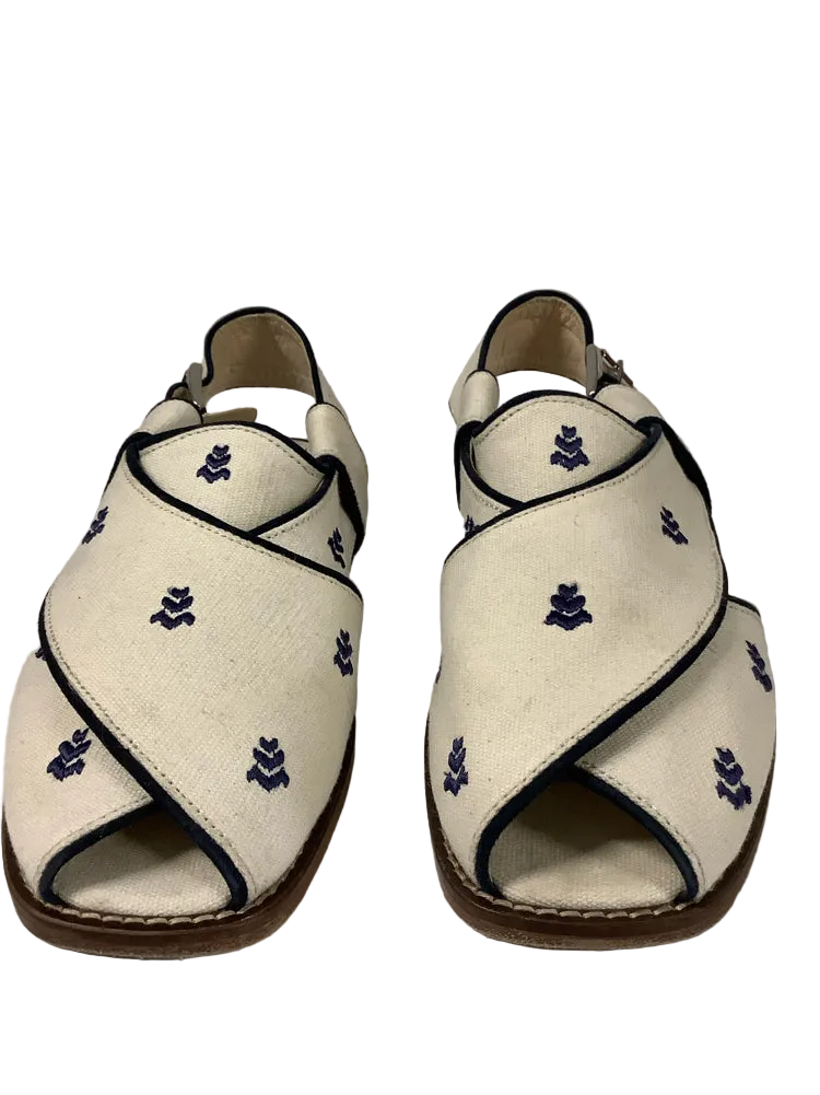 Caplait Shoe Size 10 White & Navy Jisti Sandals