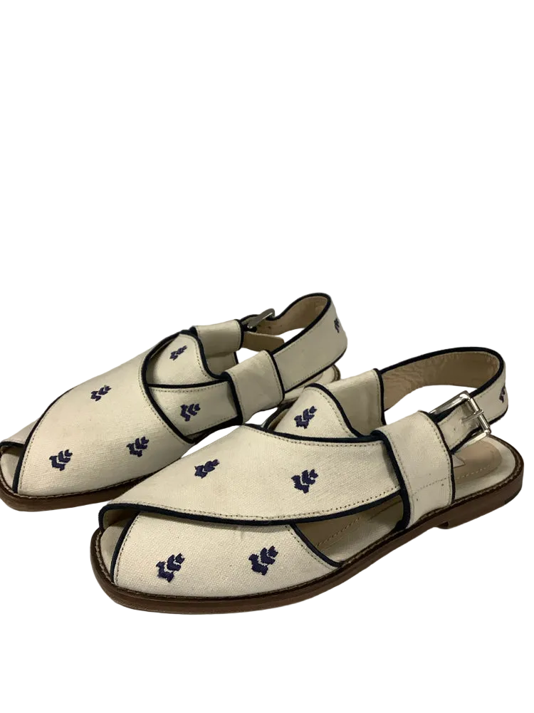 Caplait Shoe Size 10 White & Navy Jisti Sandals