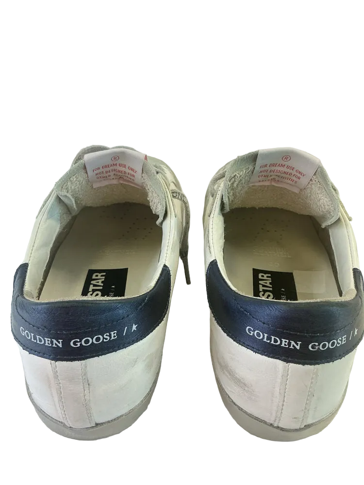 Golden Goose Shoe Size 9 White & Navy Super-Star Sneakers