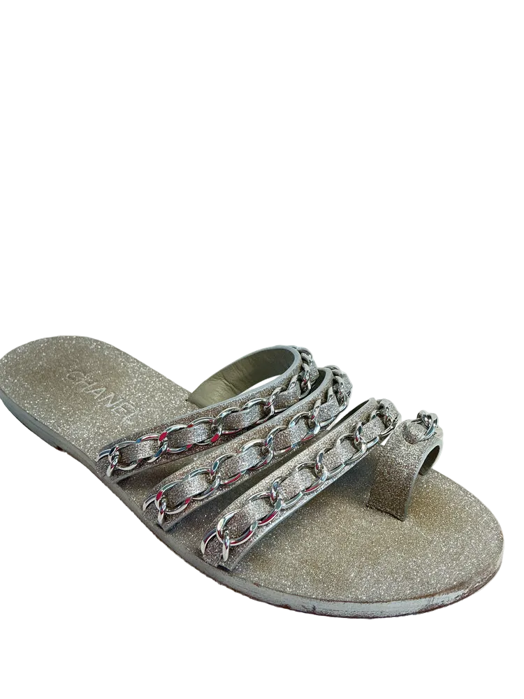 Chanel Shoe Size 7.5/8 Silver Sandals