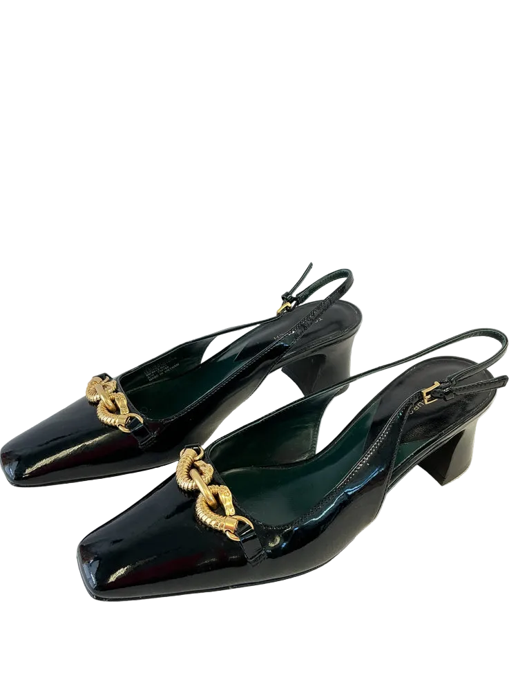 Tory Burch Shoe Size 8 Black & Gold JESSA Heels