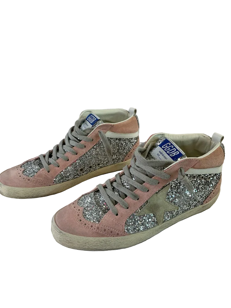 Golden Goose Shoe Size 9 Pink & Silver Mid Star Sneakers