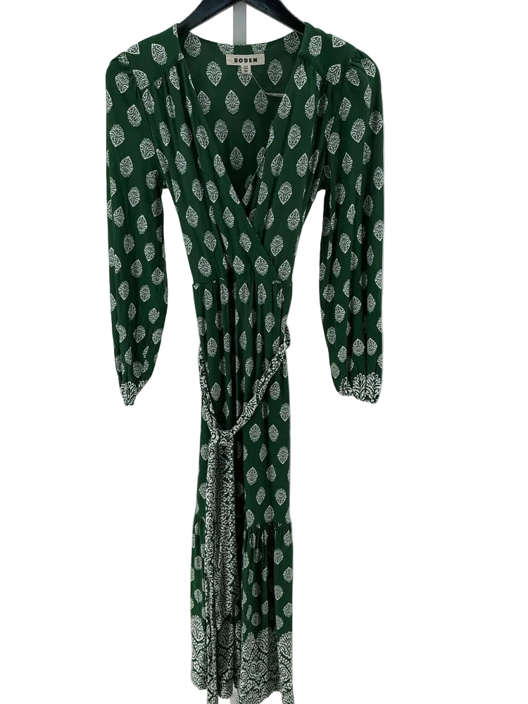 Boden Size 4P Green & White Ophelia Dress