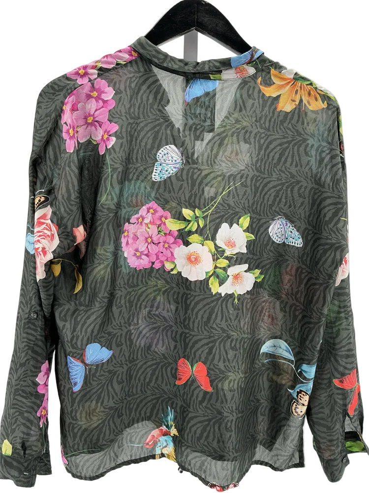 Johnny Was Size XXS Olive multi Blooming Seline Shirt