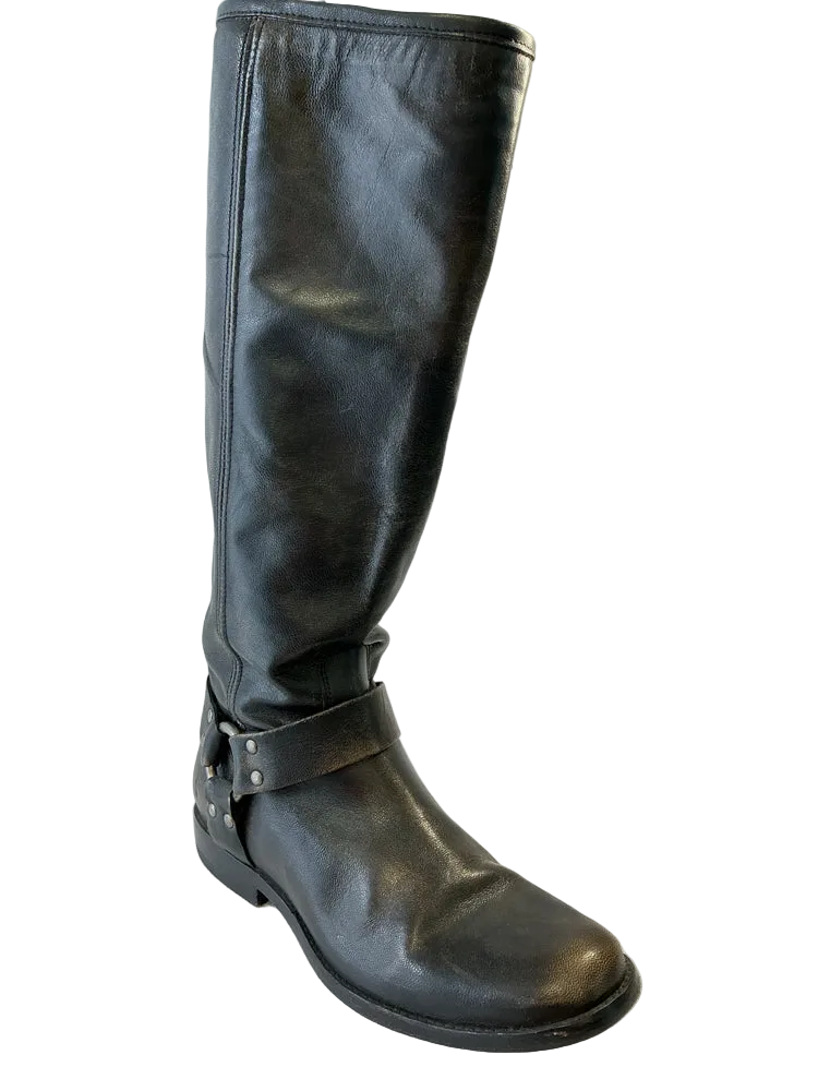 Frye Shoe Size 8 Black Phillip Harness Boots